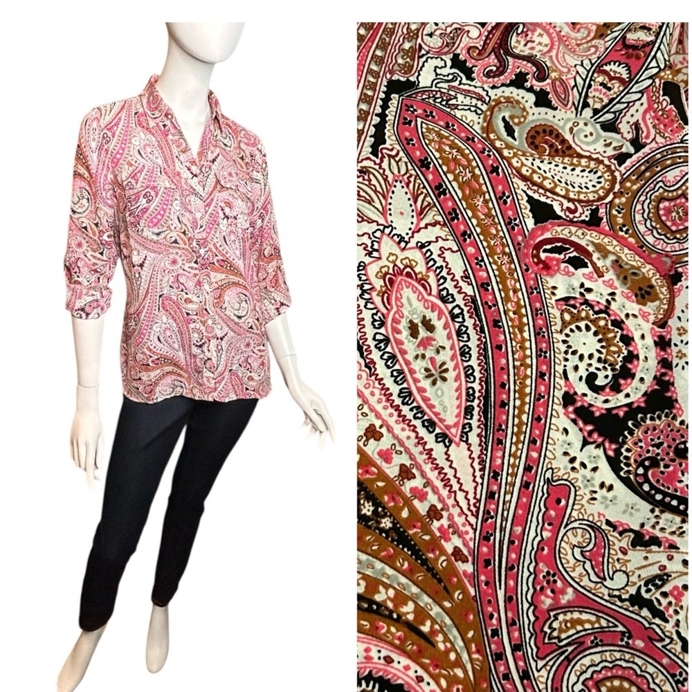 Talbots Paisley Blouse Petite Medium Pink